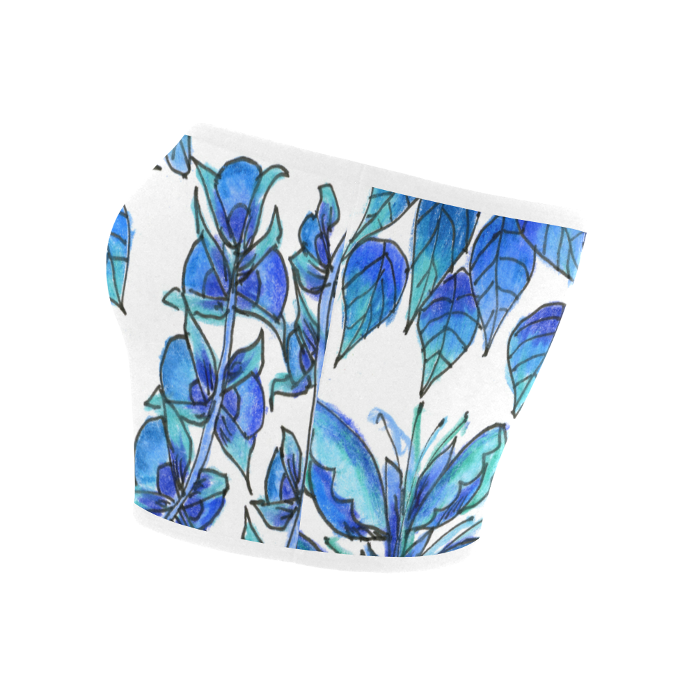 Pretty Blue Flowers, Aqua Garden Zendoodle Bandeau Top