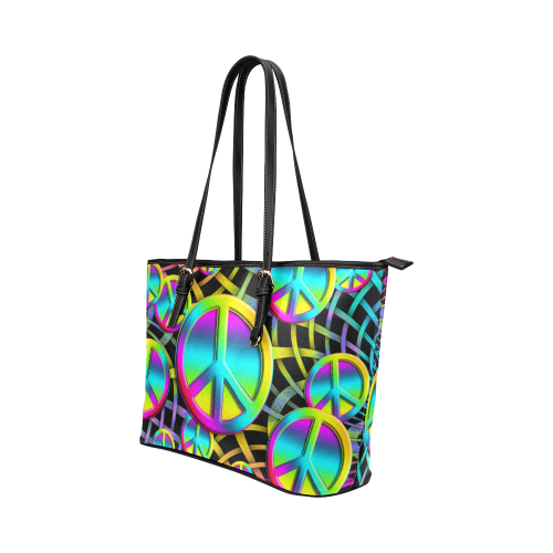 Colorful Peace Pattern Leather Tote Bag/Small (Model 1651)