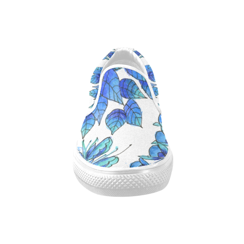 Pretty Blue Flowers, Aqua Garden Zendoodle Women's Unusual Slip-on Canvas Shoes (Model 019)