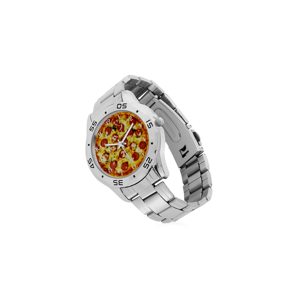 Novelty Cheesy Pepperoni Pizza Men's Stainless Steel Analog Watch(Model 108)