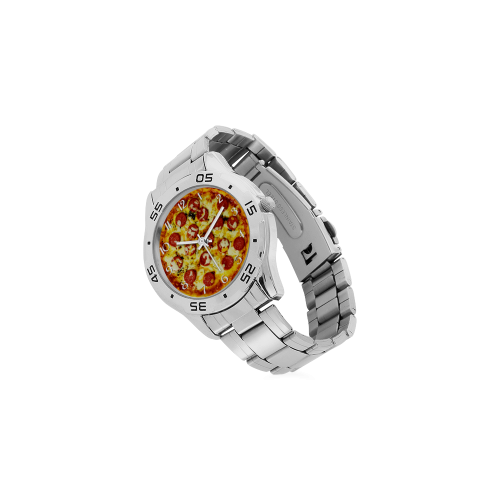 Novelty Cheesy Pepperoni Pizza Men's Stainless Steel Analog Watch(Model 108)