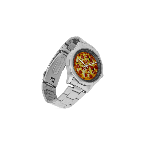 Novelty Cheesy Pepperoni Pizza Men's Stainless Steel Watch(Model 104)
