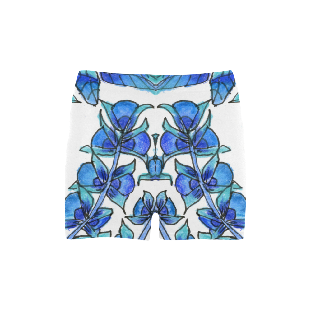 Pretty Blue Flowers, Aqua Garden Zendoodle Briseis Skinny Shorts (Model L04)