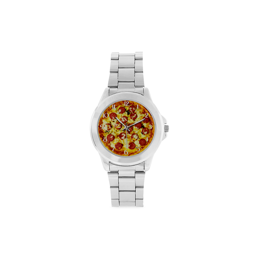 Novelty Cheesy Pepperoni Pizza Unisex Stainless Steel Watch(Model 103)