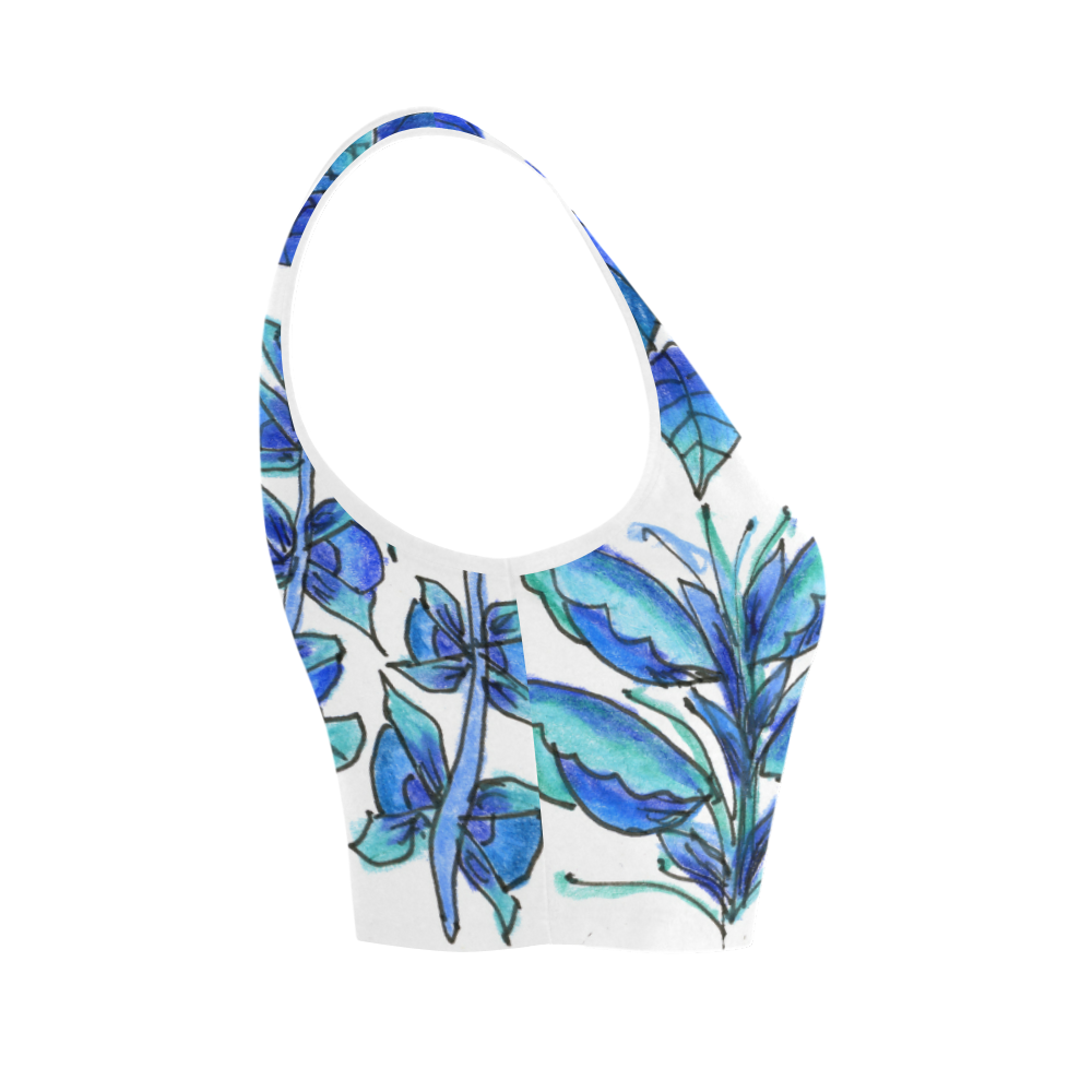 Pretty Blue Flowers, Aqua Garden Zendoodle Women's Crop Top (Model T42)