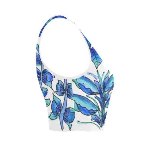 Pretty Blue Flowers, Aqua Garden Zendoodle Women's Crop Top (Model T42)