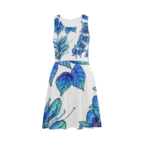 Pretty Blue Flowers, Aqua Garden Zendoodle Atalanta Sundress (Model D04)