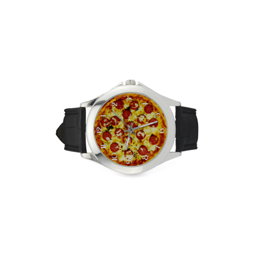 Novelty Cheesy Pepperoni Pizza Women's Classic Leather Strap Watch(Model 203)