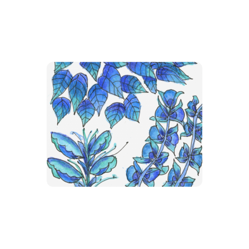 Pretty Blue Flowers, Aqua Garden Zendoodle Rectangle Mousepad