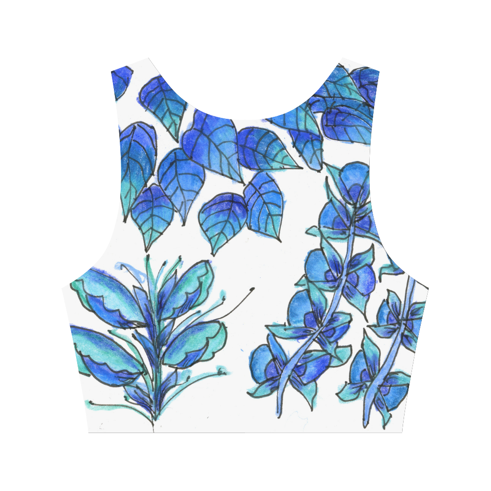 Pretty Blue Flowers, Aqua Garden Zendoodle Women's Crop Top (Model T42)