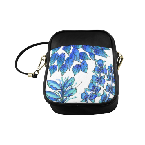 Pretty Blue Flowers, Aqua Garden Zendoodle Sling Bag (Model 1627)