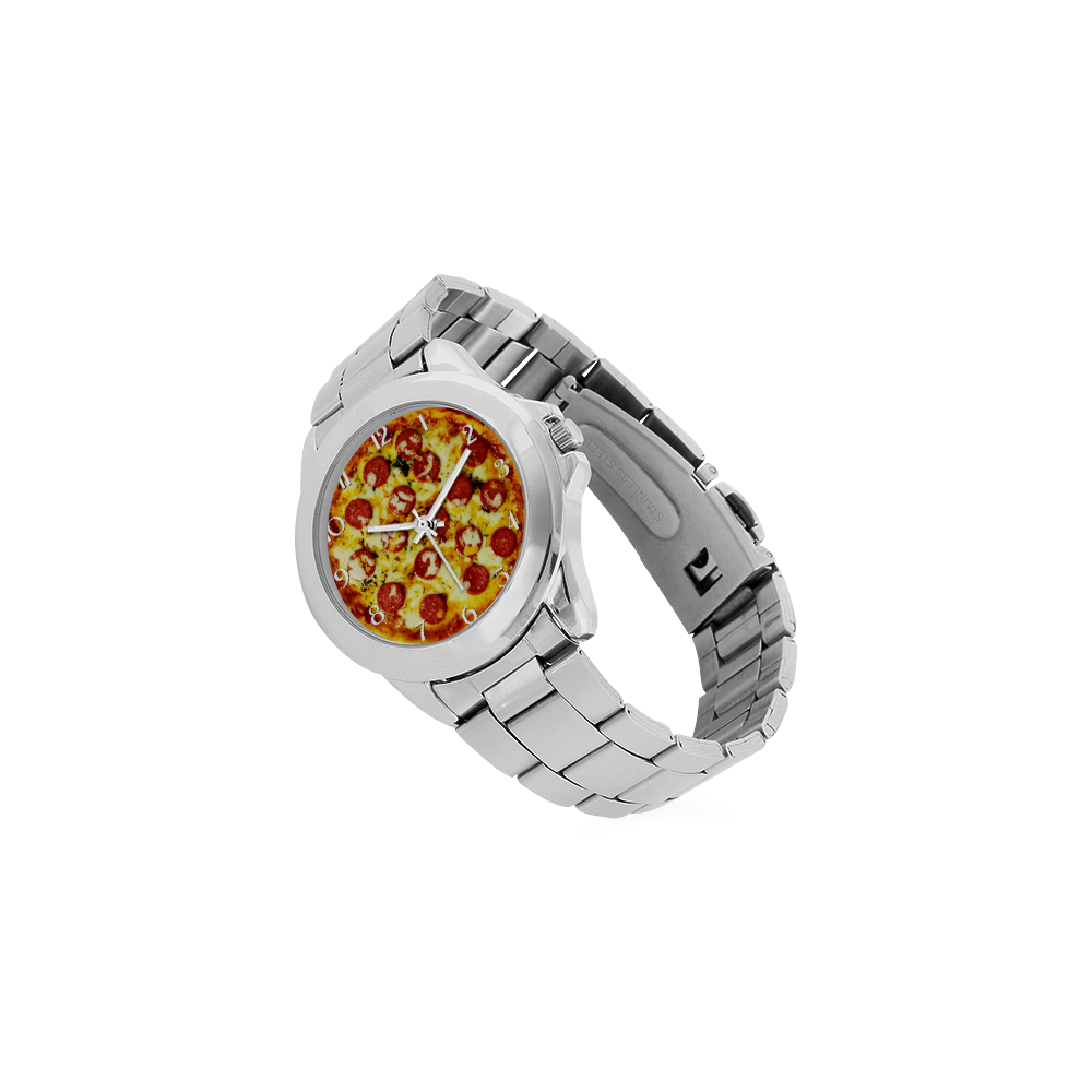 Novelty Cheesy Pepperoni Pizza Unisex Stainless Steel Watch(Model 103)