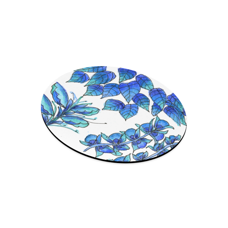 Pretty Blue Flowers, Aqua Garden Zendoodle Round Mousepad