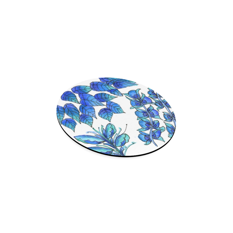 Pretty Blue Flowers, Aqua Garden Zendoodle Round Coaster