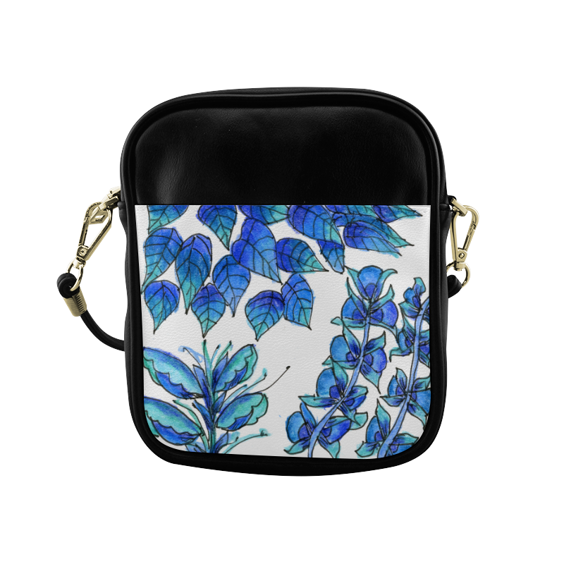 Pretty Blue Flowers, Aqua Garden Zendoodle Sling Bag (Model 1627)