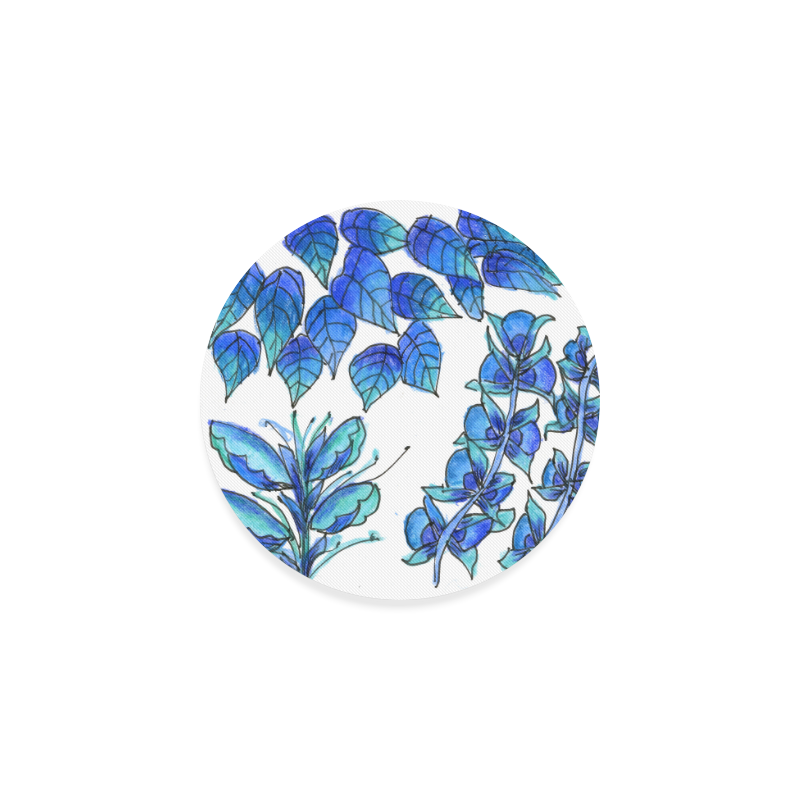 Pretty Blue Flowers, Aqua Garden Zendoodle Round Coaster