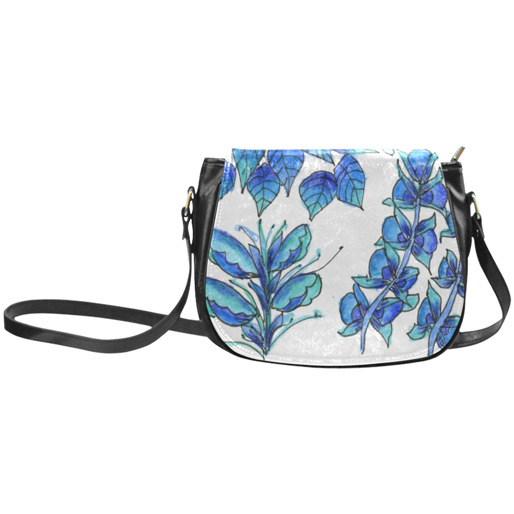 Pretty Blue Flowers, Aqua Garden Zendoodle Classic Saddle Bag/Small (Model 1648)