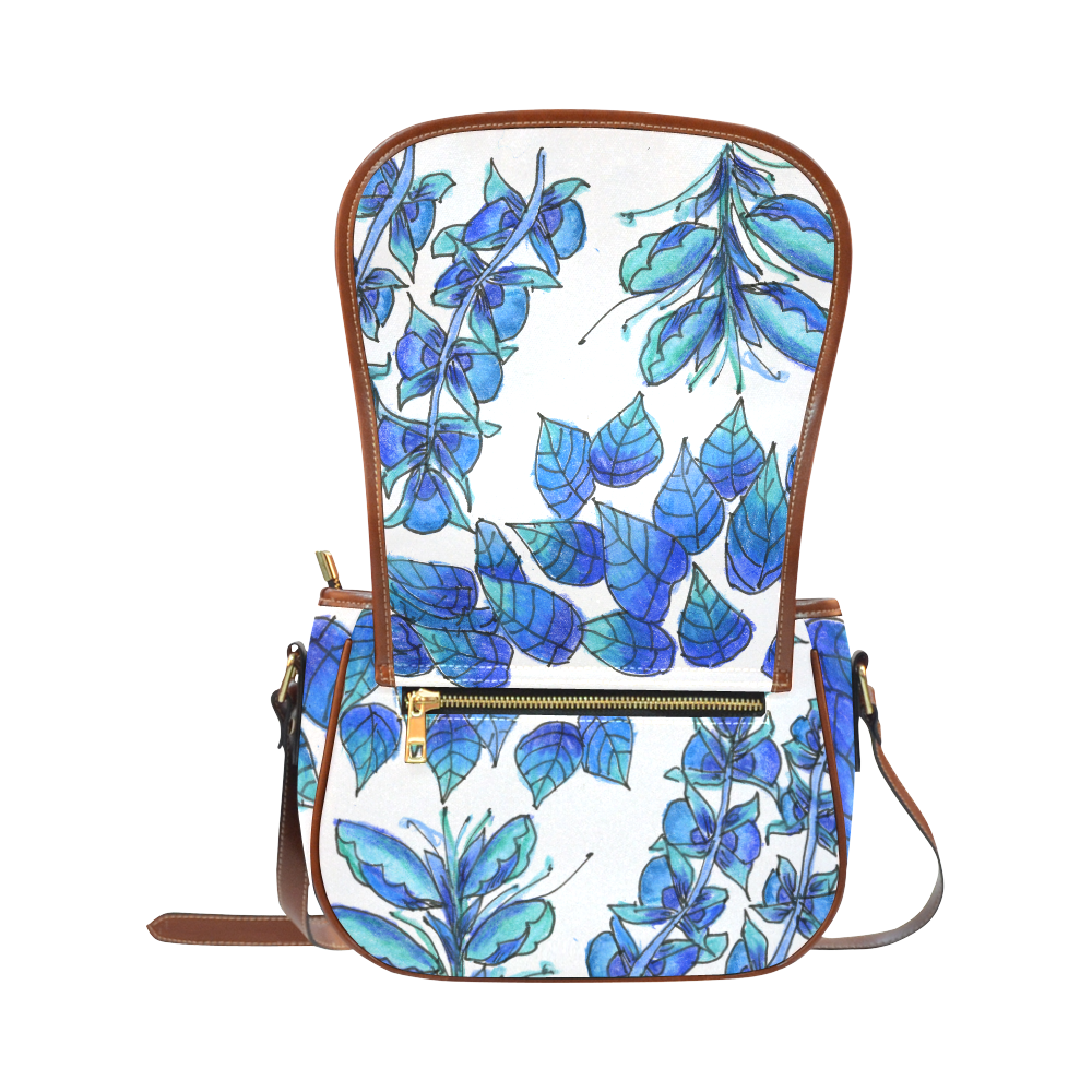 Pretty Blue Flowers, Aqua Garden Zendoodle Saddle Bag/Large (Model 1649)