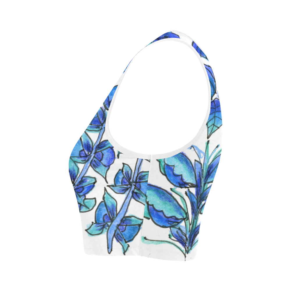 Pretty Blue Flowers, Aqua Garden Zendoodle Women's Crop Top (Model T42)