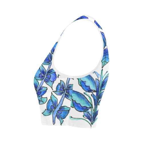 Pretty Blue Flowers, Aqua Garden Zendoodle Women's Crop Top (Model T42)