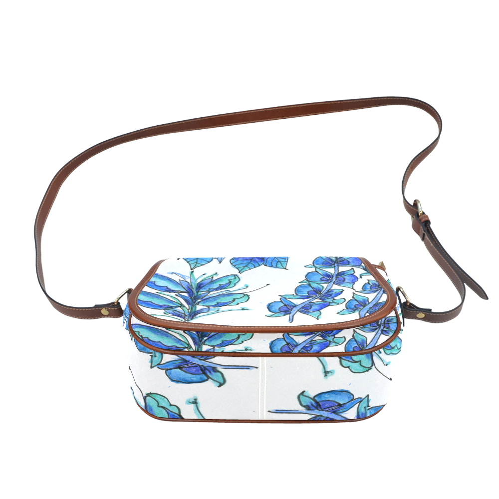 Pretty Blue Flowers, Aqua Garden Zendoodle Saddle Bag/Small (Model 1649) Full Customization