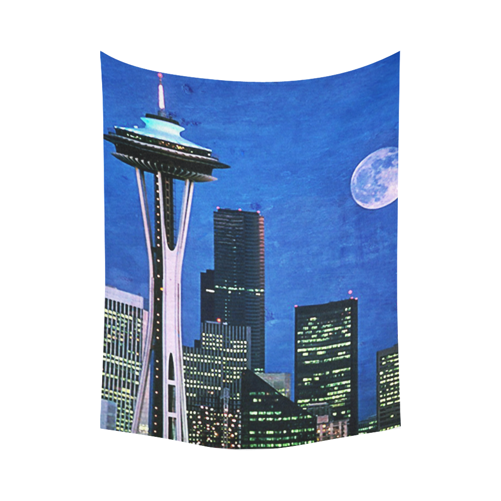 Seattle Space Needle Watercolor Cotton Linen Wall Tapestry 80"x 60"