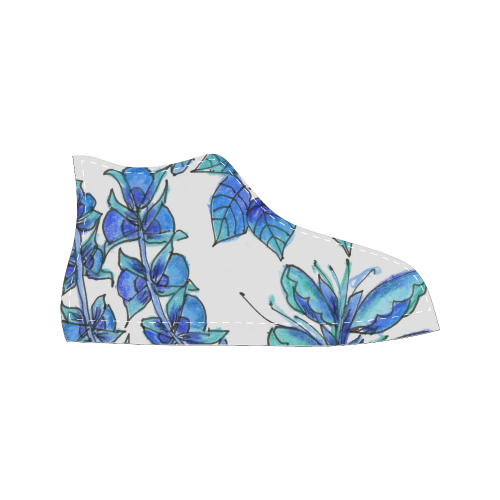 Pretty Blue Flowers, Aqua Garden Zendoodle Women's Classic High Top Canvas Shoes (Model 017)