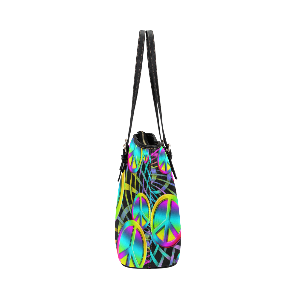 Colorful Peace Pattern Leather Tote Bag/Small (Model 1651)