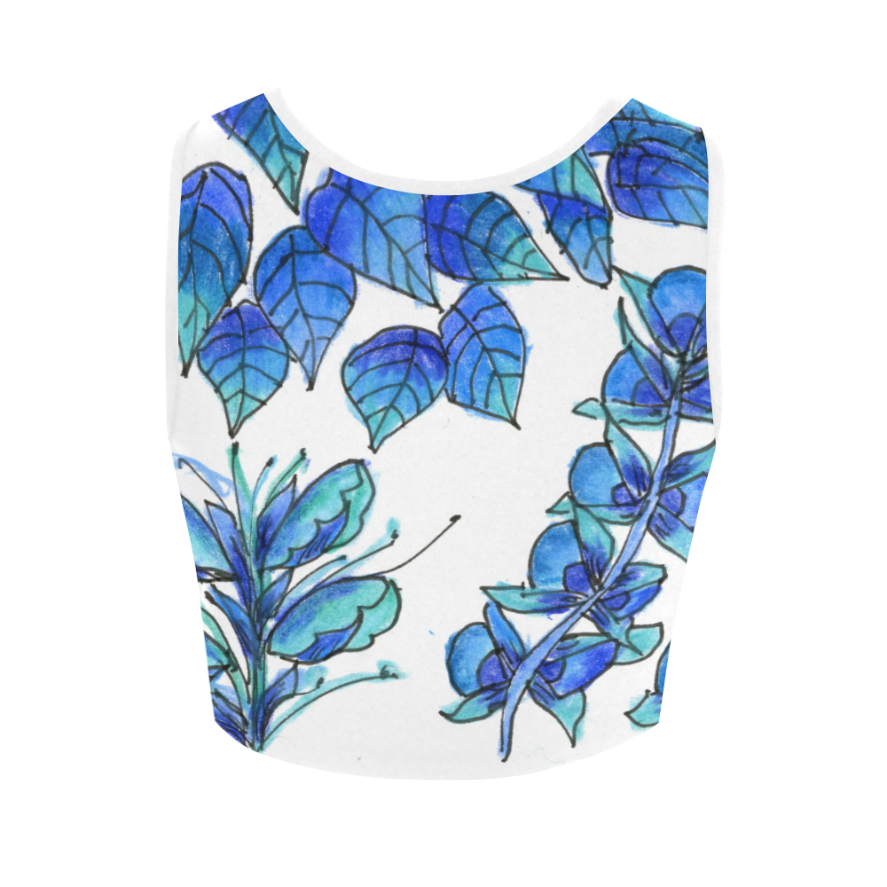 Pretty Blue Flowers, Aqua Garden Zendoodle Women's Crop Top (Model T42)