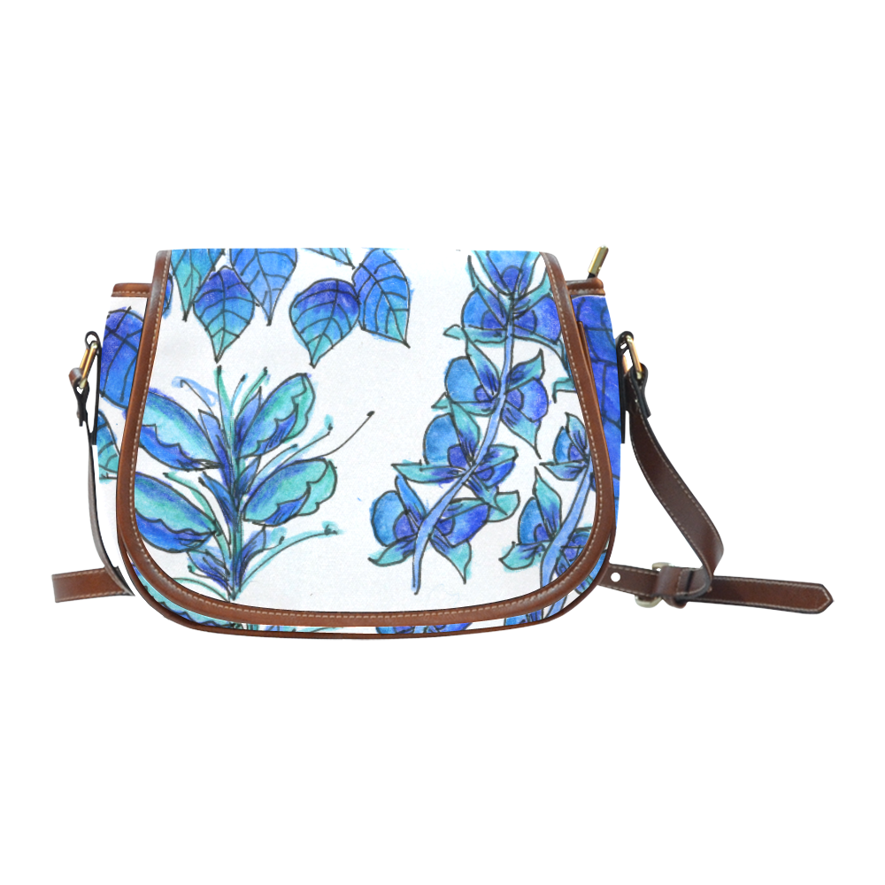Pretty Blue Flowers, Aqua Garden Zendoodle Saddle Bag/Small (Model 1649) Full Customization