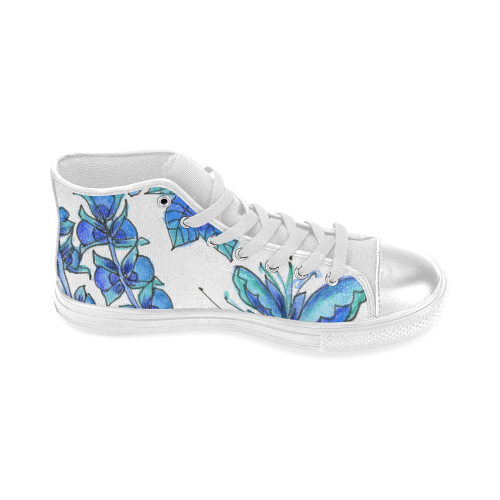 Pretty Blue Flowers, Aqua Garden Zendoodle Women's Classic High Top Canvas Shoes (Model 017)