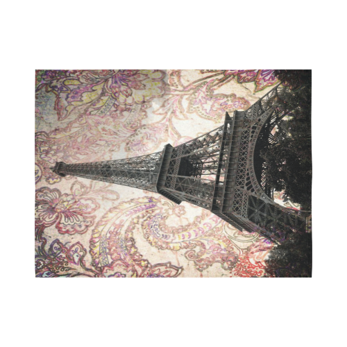 Floral Eiffel Tower Cotton Linen Wall Tapestry 80"x 60"