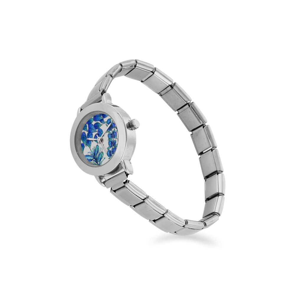 Pretty Blue Flowers, Aqua Garden Zendoodle Women's Italian Charm Watch(Model 107)