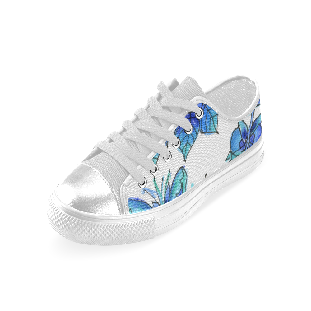 Pretty Blue Flowers, Aqua Garden Zendoodle Women's Classic Canvas Shoes (Model 018)
