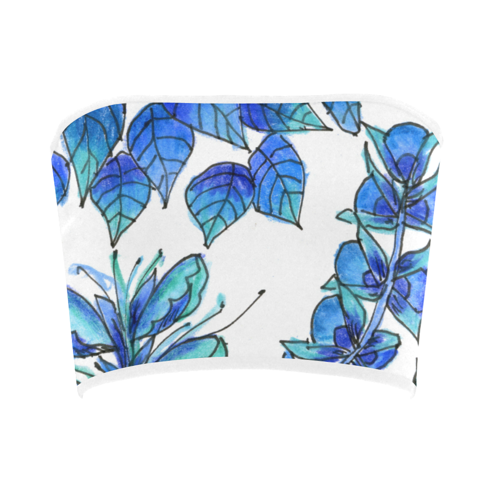 Pretty Blue Flowers, Aqua Garden Zendoodle Bandeau Top