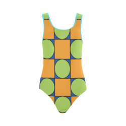 Green and Orange Geometric Pattern Vest One Piece Swimsuit (Model S04)