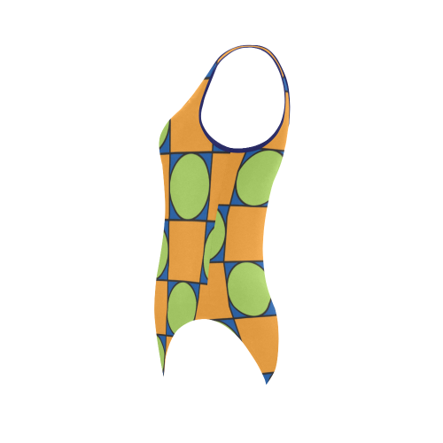 Green and Orange Geometric Pattern Vest One Piece Swimsuit (Model S04)