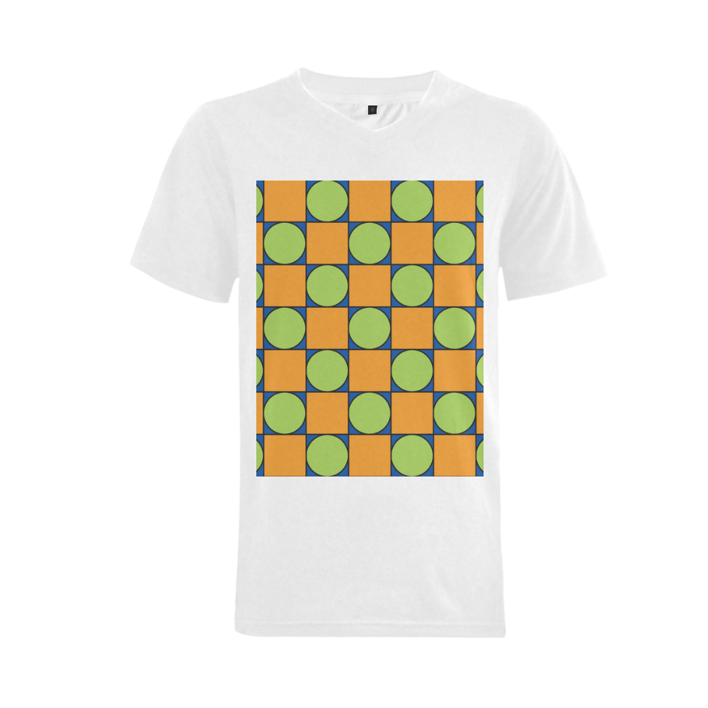 Green and Orange Geometric Pattern Men's V-Neck T-shirt  Big Size(USA Size) (Model T10)