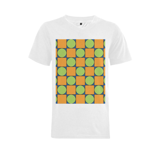 Green and Orange Geometric Pattern Men's V-Neck T-shirt  Big Size(USA Size) (Model T10)