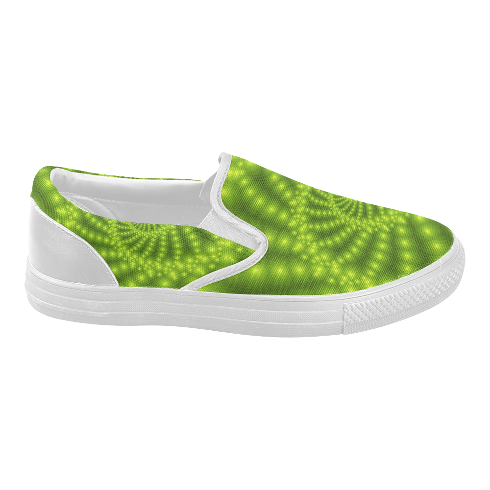 Glossy Lime Green Beads Spiral Fractal Women's Slip-on Canvas Shoes (Model 019)