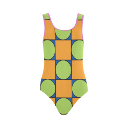 Green and Orange Geometric Pattern Vest One Piece Swimsuit (Model S04)