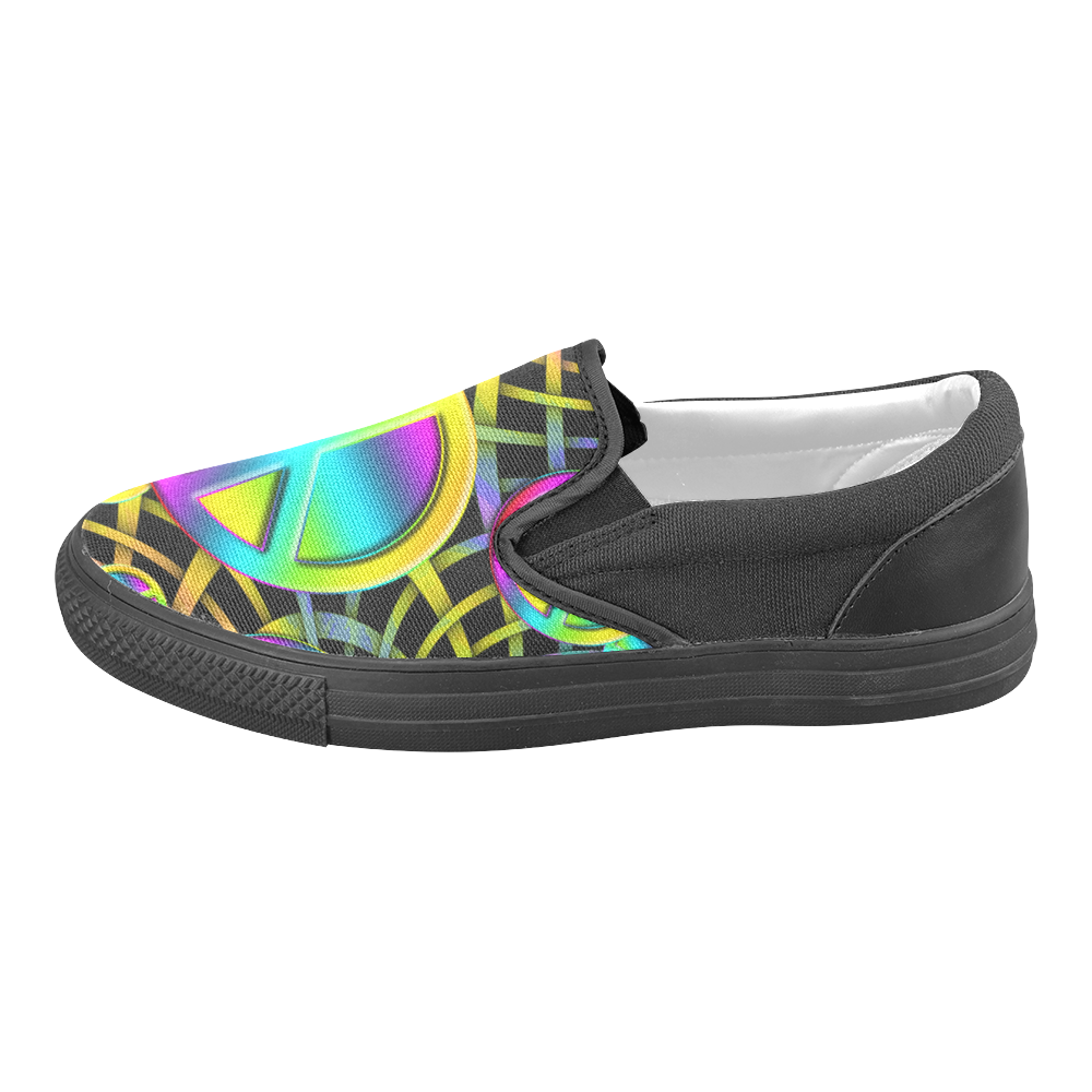 Colorful Peace Pattern Men's Unusual Slip-on Canvas Shoes (Model 019)