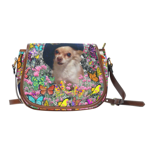 Chi Chi in Yellow Butterflies, Chihuahua Puppy Dog Saddle Bag/Large (Model 1649)