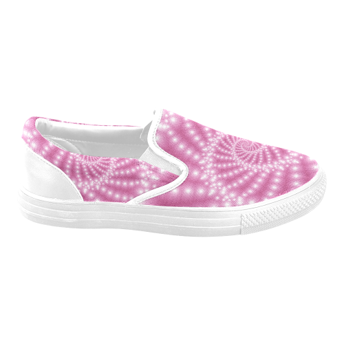 Glossy Pink Beads Spiral Fractal Women's Unusual Slip-on Canvas Shoes (Model 019)