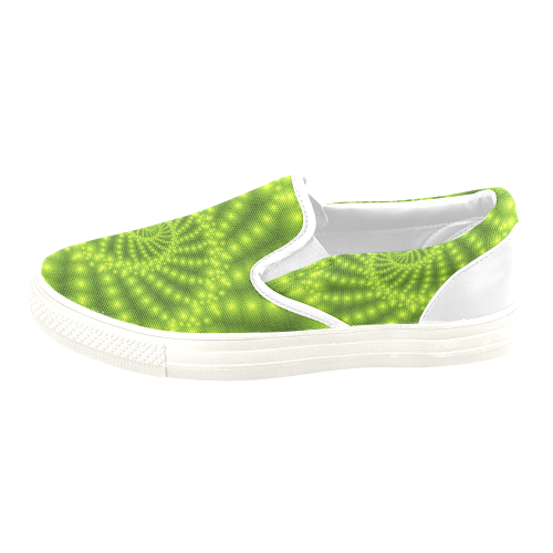 Glossy Lime Green Beads Spiral Fractal Women's Unusual Slip-on Canvas Shoes (Model 019)