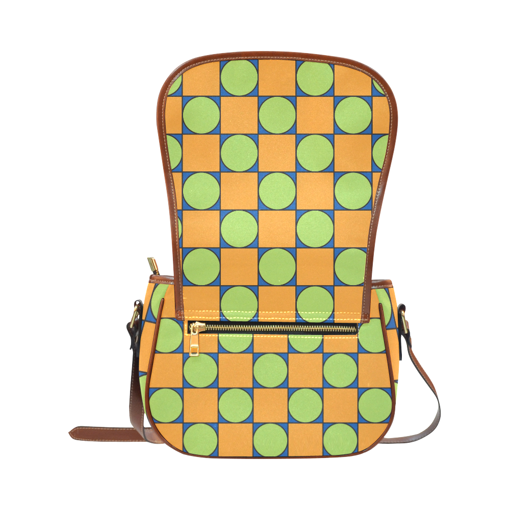 Green and Orange Geometric Pattern Saddle Bag/Large (Model 1649)