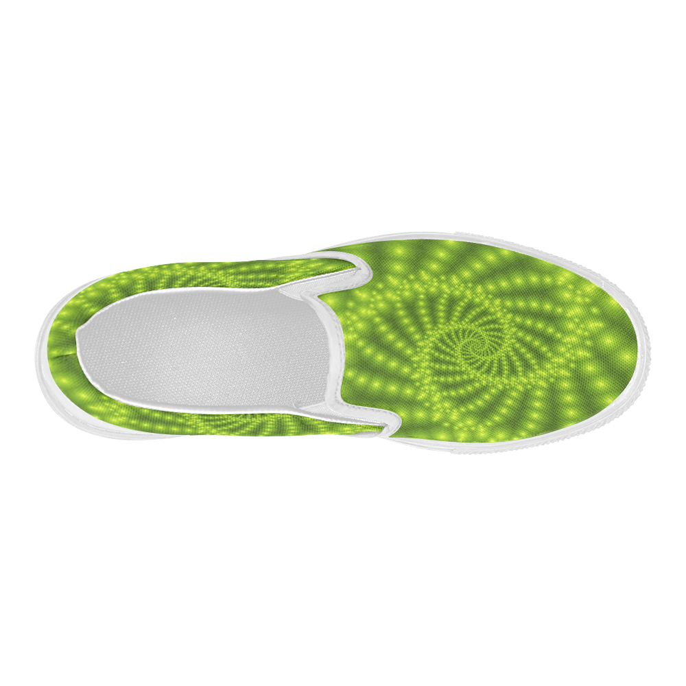 Glossy Lime Green Beads Spiral Fractal Women's Slip-on Canvas Shoes (Model 019)