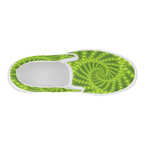 Glossy Lime Green Beads Spiral Fractal Women's Slip-on Canvas Shoes (Model 019)