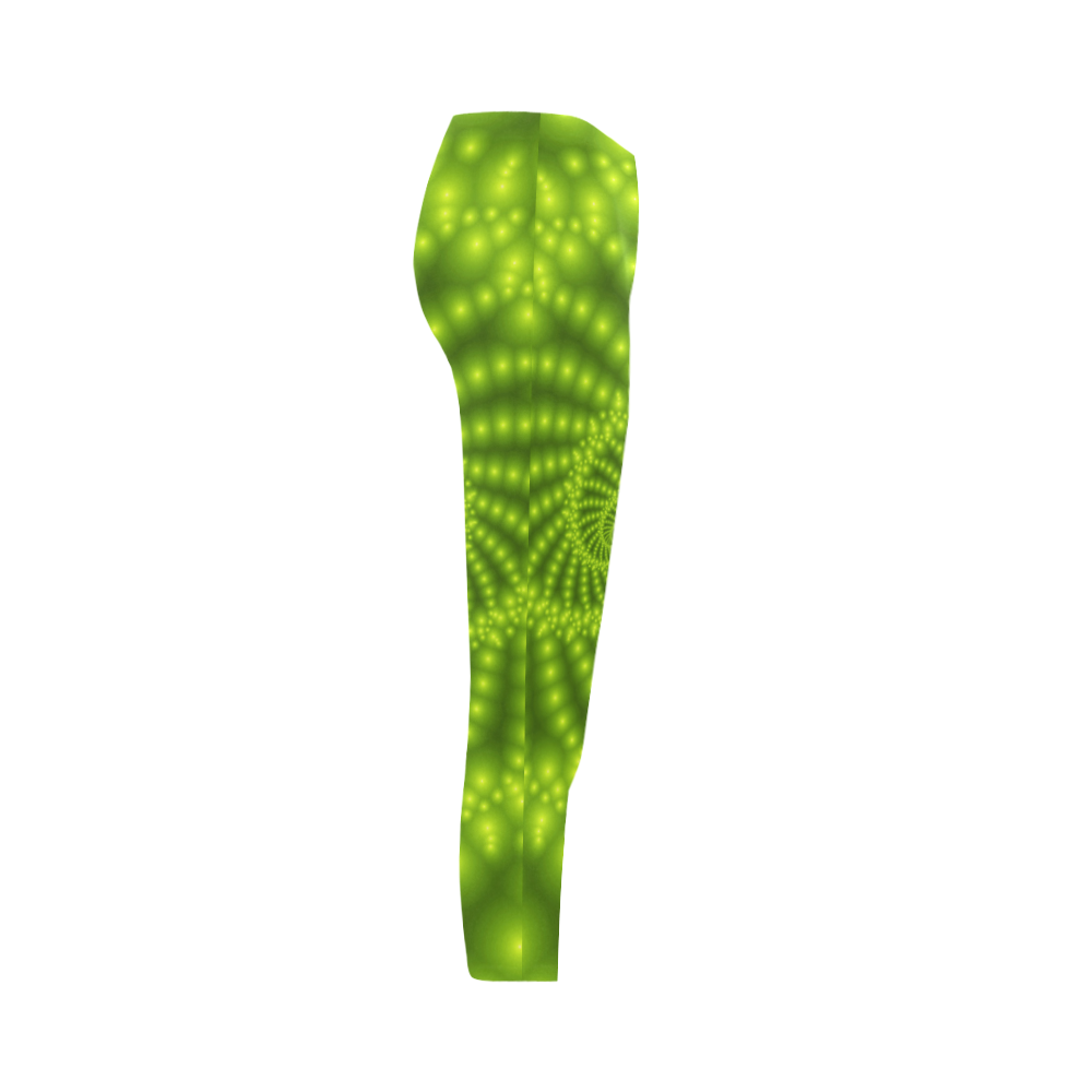 Glossy Lime Green Beads Spiral Fractal Capri Legging (Model L02)