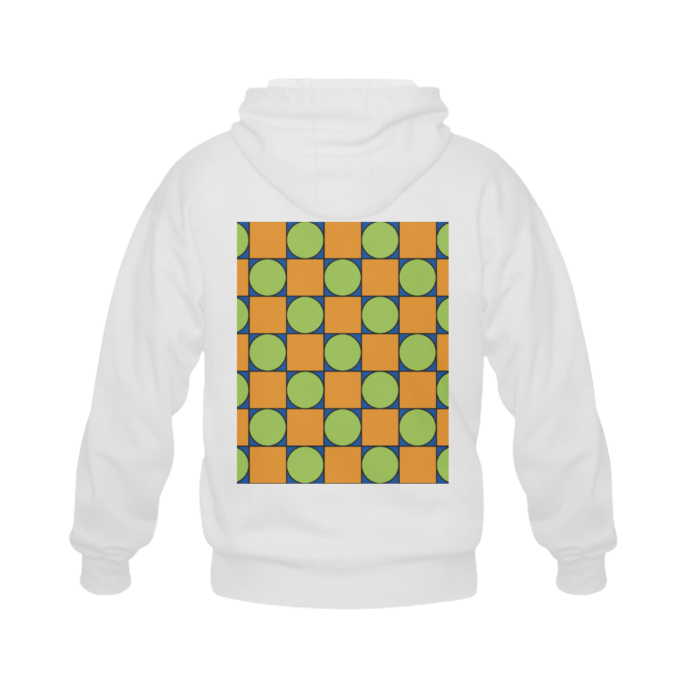Green and Orange Geometric Pattern Gildan Full Zip Hooded Sweatshirt (Model H02)